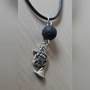 Silvertone French Horn Pendant Aromatherapy Necklace